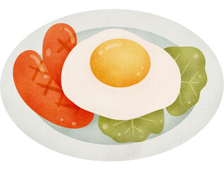 Breakfast fried egg and sausage illustration