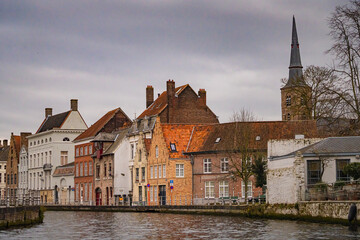 The cityscape and street view of the old town in Bruges, Belgium.