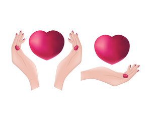 The heart is in a woman s hands. Vector illustration of a woman s hands holding a heart. Romantic Valentine s Day illustration