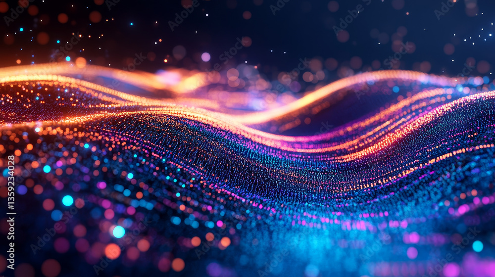 Aufkleber big data flow, information field of innovation, digital cyber wave, coded information, current code.