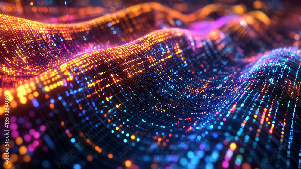 Aufkleber big data flow, information field of innovation, digital cyber wave, coded information, current code.