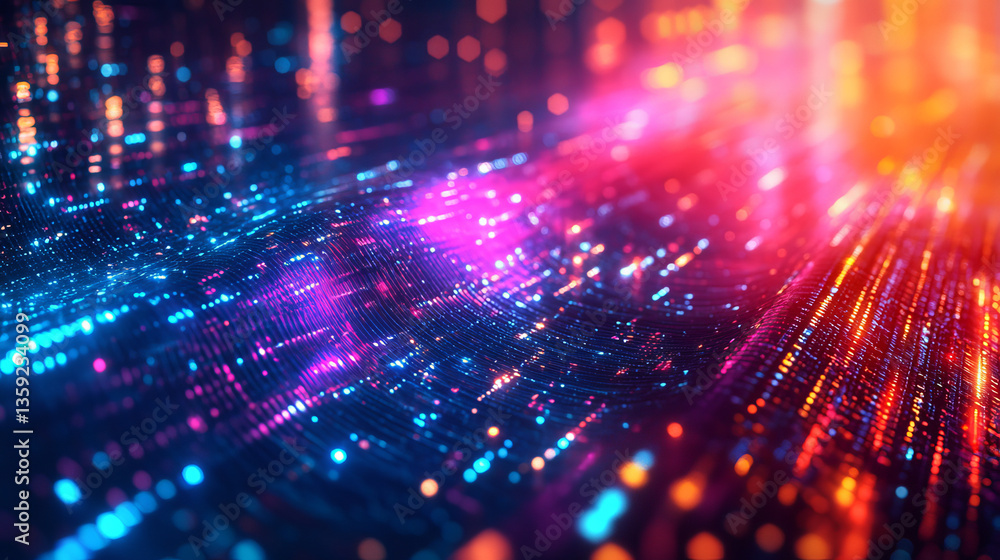 Poster big data flow, information field of innovation, digital cyber wave, coded information, current code.