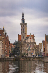 The cityscape and street view of the old town in Bruges, Belgium.