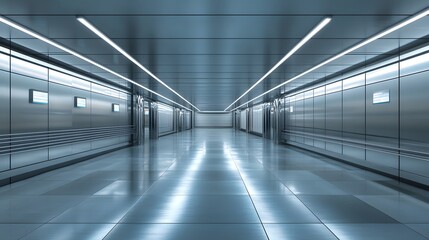 Obraz premium Futuristic Metal Corridor with Bright LED Lighting