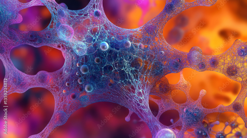 Poster abstract neural network 3d illustration. big data concept. global database and artificial intelligen