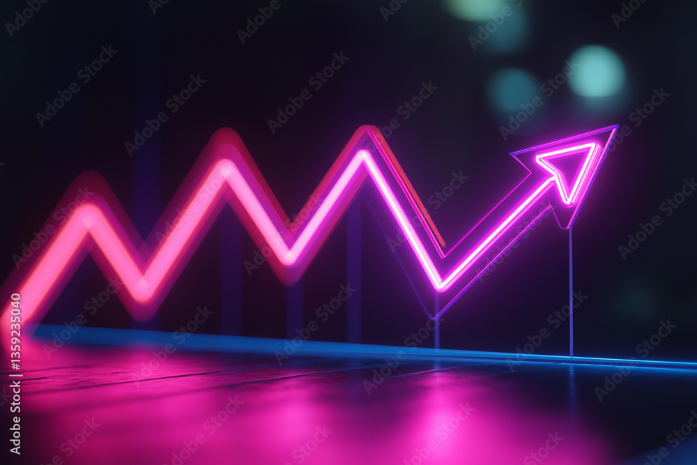 Poster a neon graph with an arrow pointing upwards