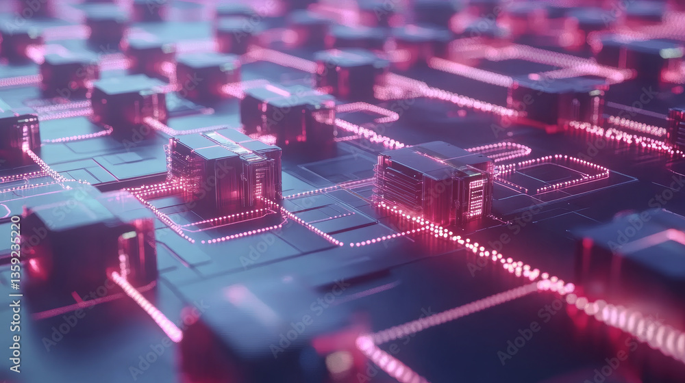 Poster big data, blockchain, hi tech. information flow, decentralized global database structure. 3d illustr
