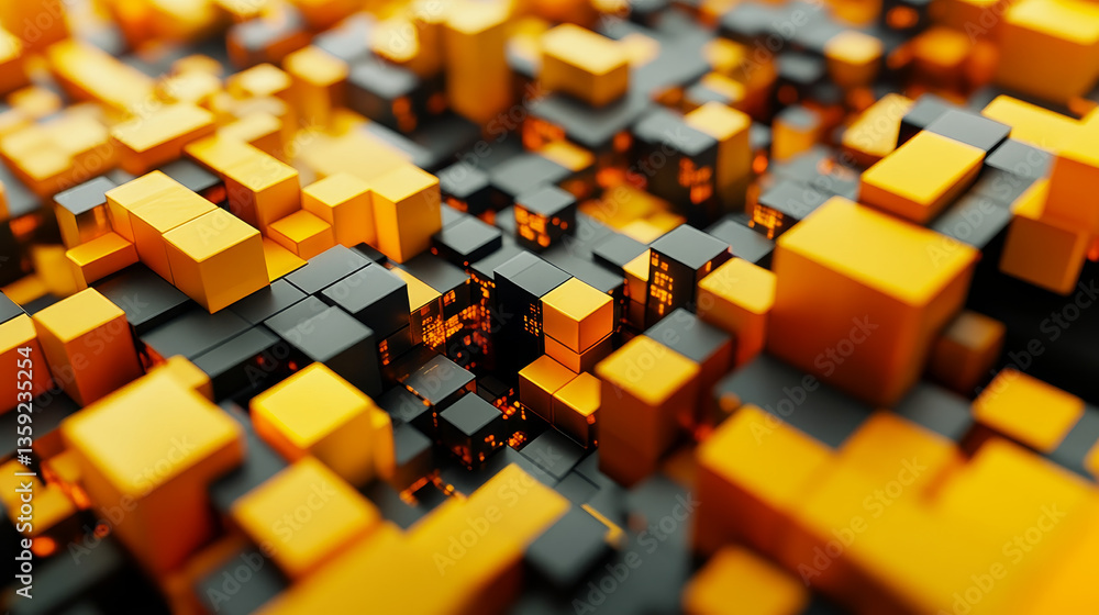 Poster big data, blockchain, hi tech. information flow, decentralized global database structure. 3d illustr