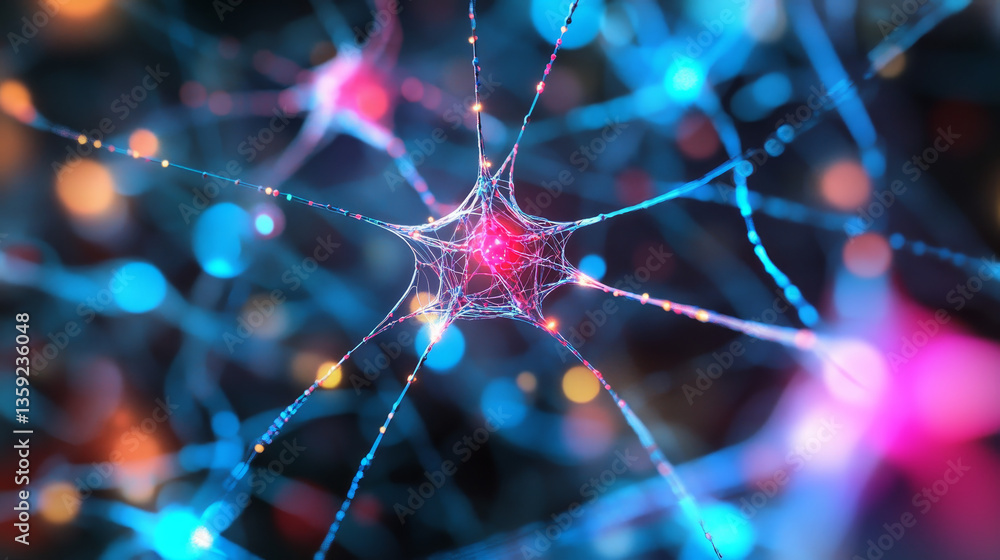 Poster abstract neural network 3d illustration. big data concept. global database and artificial intelligen