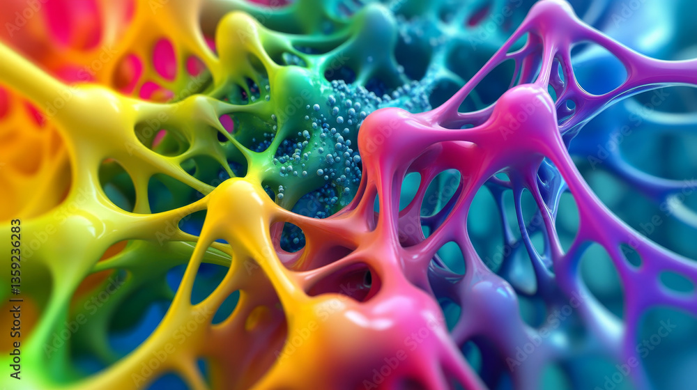 Poster abstract neural network 3d illustration. big data concept. global database and artificial intelligen