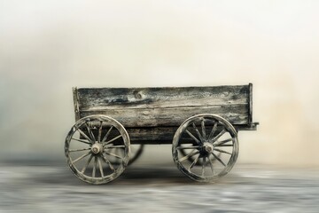 Fototapeta premium A weathered wooden cart sits with its two large wheels still