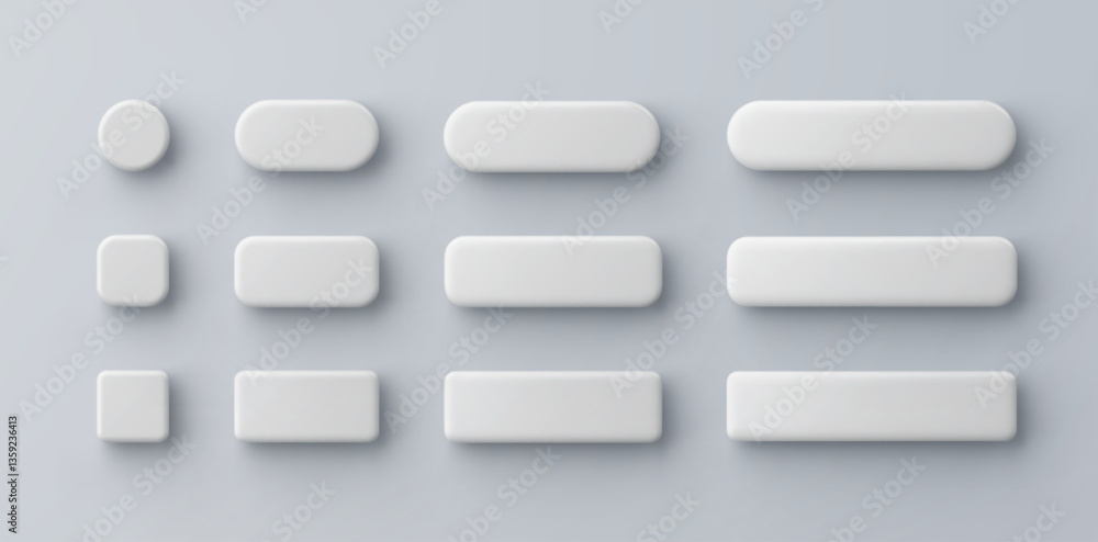 Wall mural 3d vector white plastic rounded rectangle button on gray background. realistic minimal icon with sha