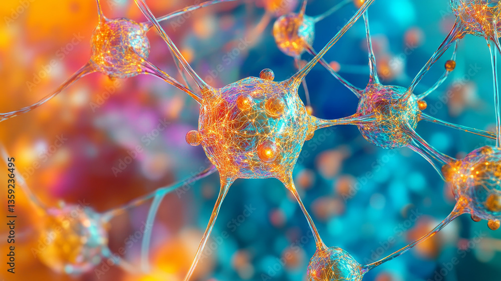 Poster abstract neural network 3d illustration. big data concept. global database and artificial intelligen