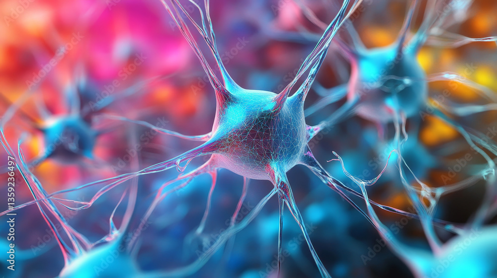 Poster abstract neural network 3d illustration. big data concept. global database and artificial intelligen
