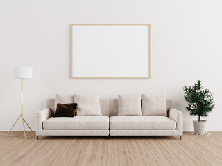 Stylish living room interior with a comfortable sofa and minimalist decor