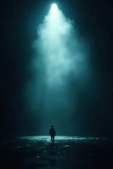 Fototapeta premium Blurred ethereal light shining in a dark mysterious atmosphere, dreamy, magical