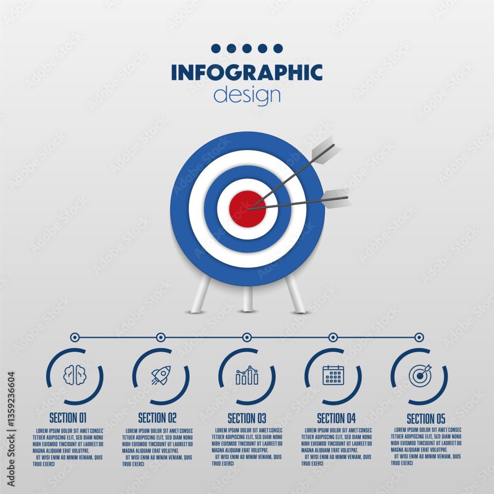 Poster timeline infographic template with 5 elements workflow process charts