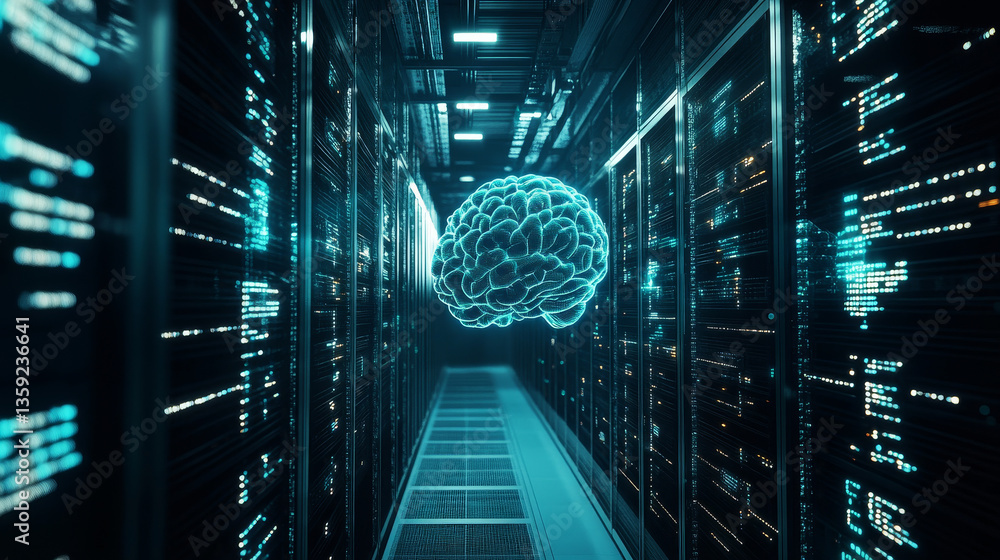 Poster artificial intelligence. computer mind. futuristic data center. quantum processor abstract concept 3