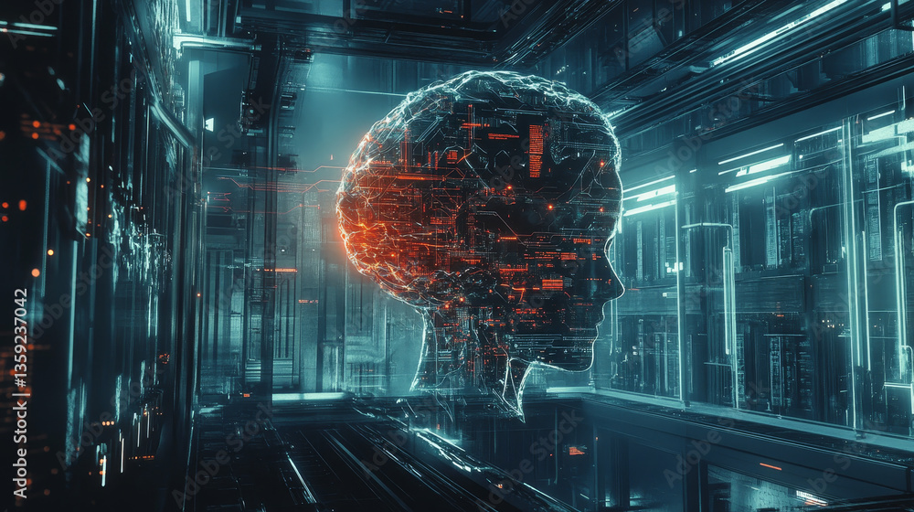 Poster artificial intelligence. computer mind. futuristic data center. quantum processor abstract concept 3