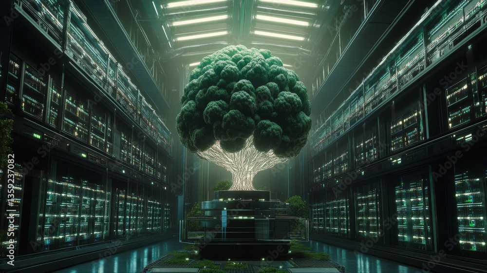 Poster artificial intelligence. computer mind. futuristic data center. quantum processor abstract concept 3