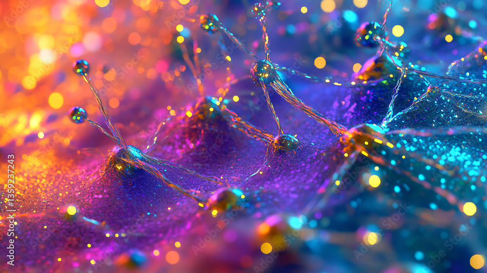 Poster neural network 3d illustration. abstract big data concept. global database and artificial intelligen