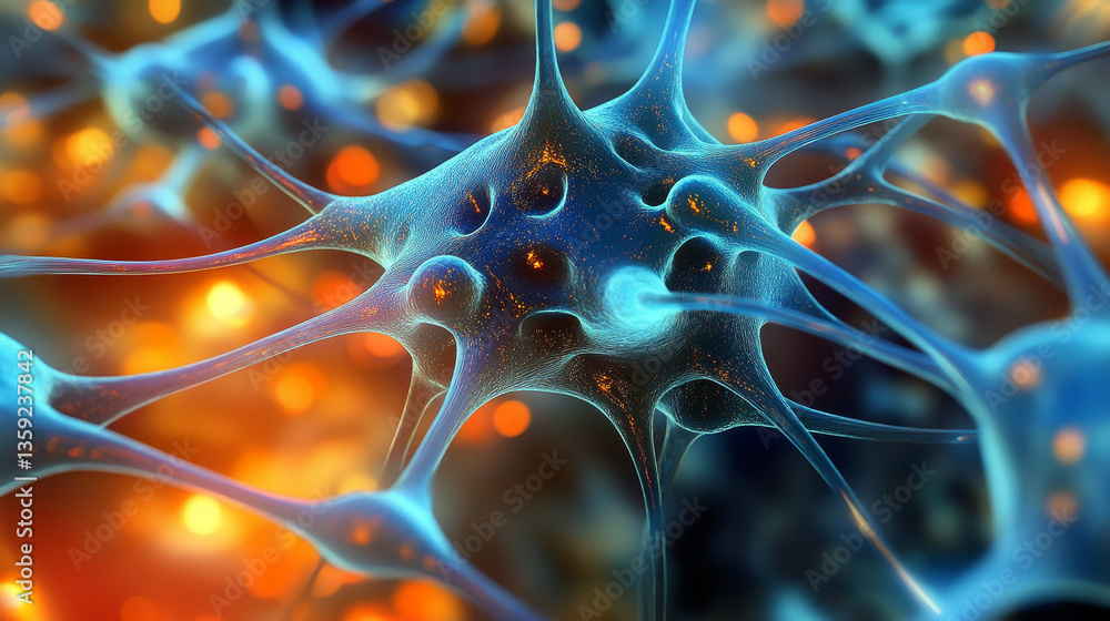 Poster neural network 3d illustration. abstract big data concept. global database and artificial intelligen