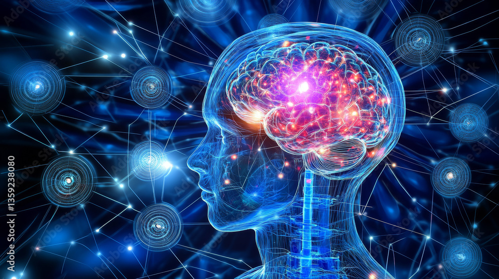Poster artificial intelligence. computer mind. futuristic data center. quantum processor abstract concept 3