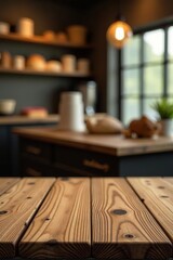 Empty wooden tabletop with blurry bakery background,  rustic,  background