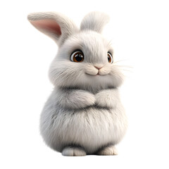 Fluffy 3D Cartoon Rabbit with Long Droopy Ears Isolated on Transparent Background
