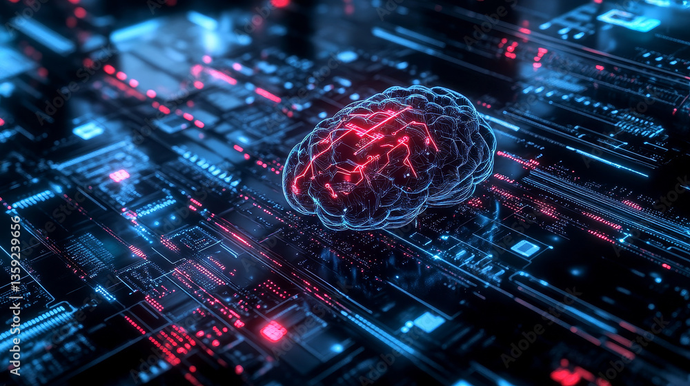 Poster artificial intelligence. computer mind. futuristic data center. quantum processor abstract concept 3