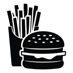 Burger and fries, Fast food icon vector, Vector silhouette of a Junk Food