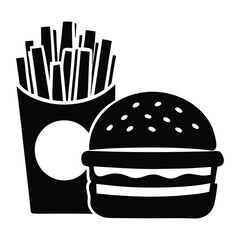Burger and fries, Fast food icon vector, Vector silhouette of a Junk Food