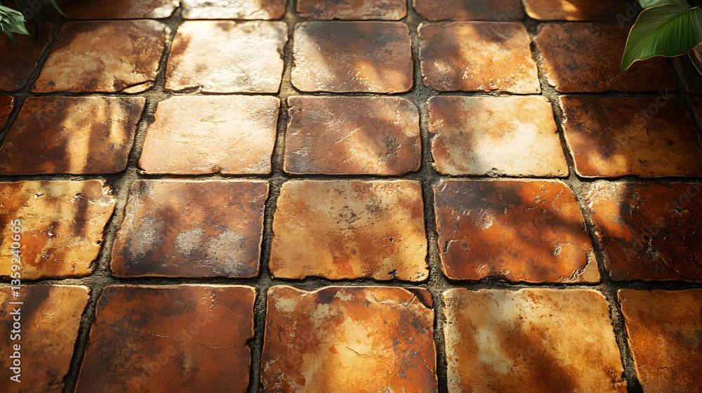 Aufkleber tiled path in sunlight: capturing the rich textures and warm tones of a sunlit tiled pathway, the im