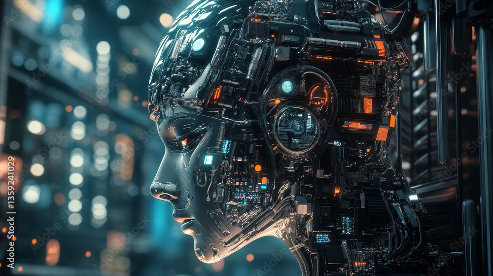 Poster artificial intelligence. computer mind. quantum processor abstract concept 3d illustration. digital 