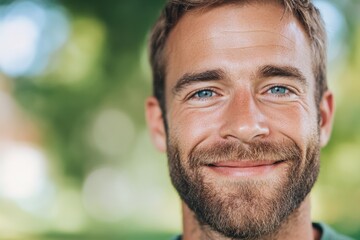 Fototapeta premium Man smiling with blue eyes