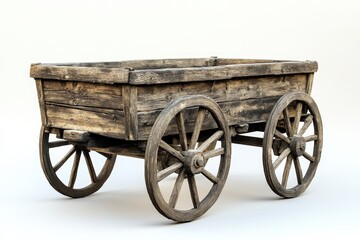Obraz premium A weathered wooden wagon resting on a clean and bright surface