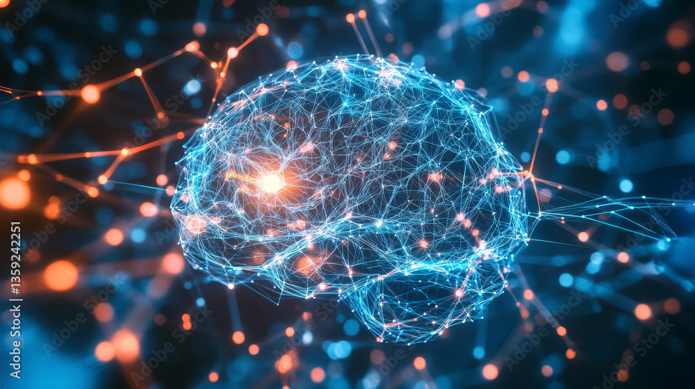 Aufkleber artificial intelligence, ai, cyber brain. digital mind 3d illustration. neural connections and data 