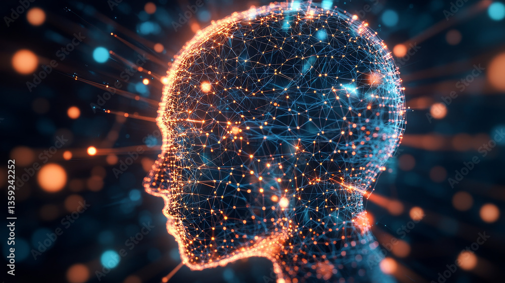 Poster artificial intelligence, ai, cyber brain. digital mind 3d illustration. neural connections and data 
