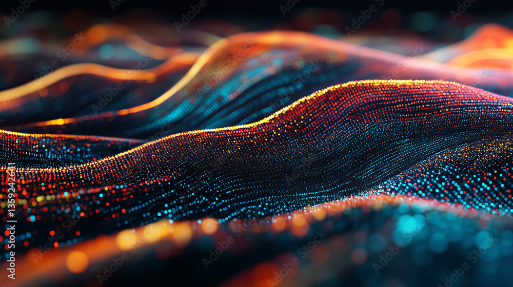 Poster big data flow, information field of innovation, digital cyber wave, coded information, current code.