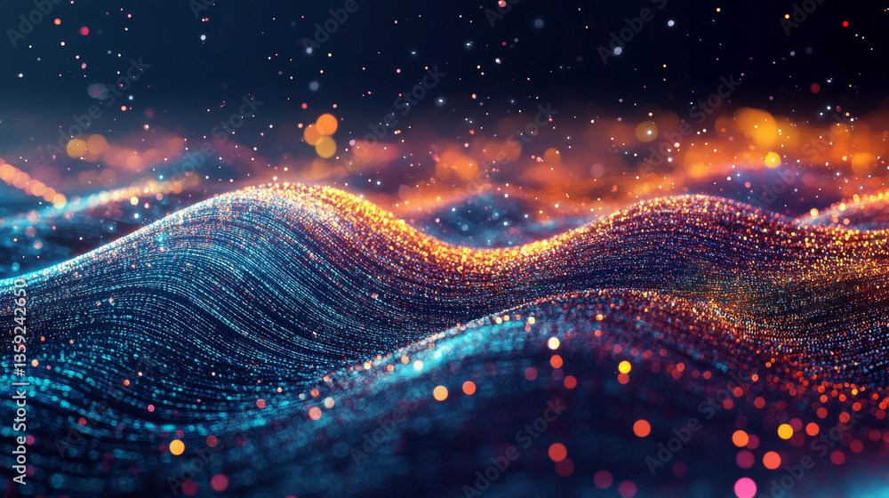 Aufkleber big data flow, information field of innovation, digital cyber wave, coded information, current code.