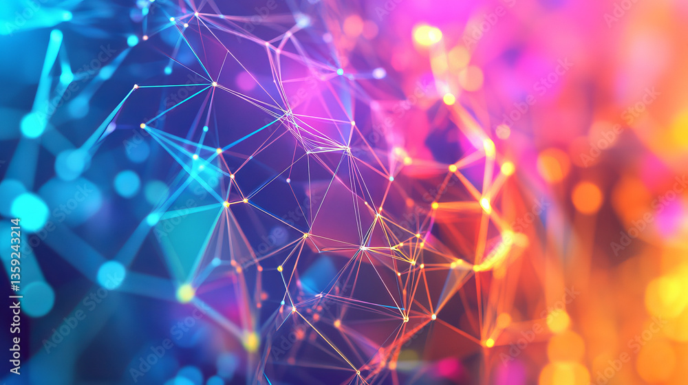 Poster global network 3d illustration. visualization of neural connections in artificial intelligence. abst