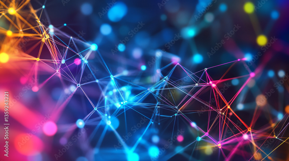 Poster global network 3d illustration. visualization of neural connections in artificial intelligence. abst
