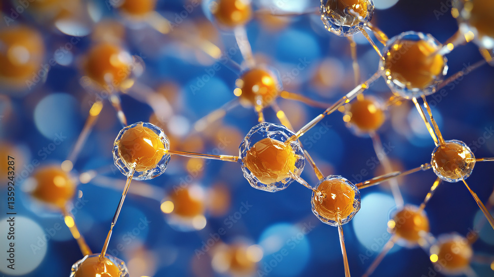 Poster molecule 3d illustration. crystal lattice under a microscope. cellular therapies. laboratory experim