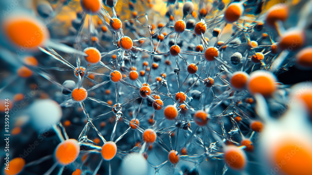 Poster molecule 3d illustration. crystal lattice under a microscope. cellular therapies. laboratory experim