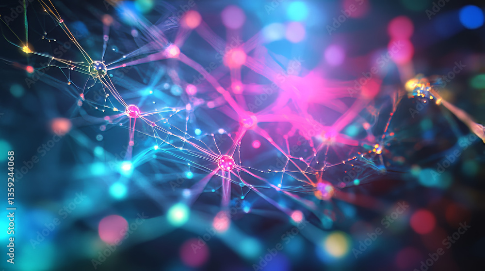 Poster abstract neural network 3d illustration. big data concept. global database and artificial intelligen