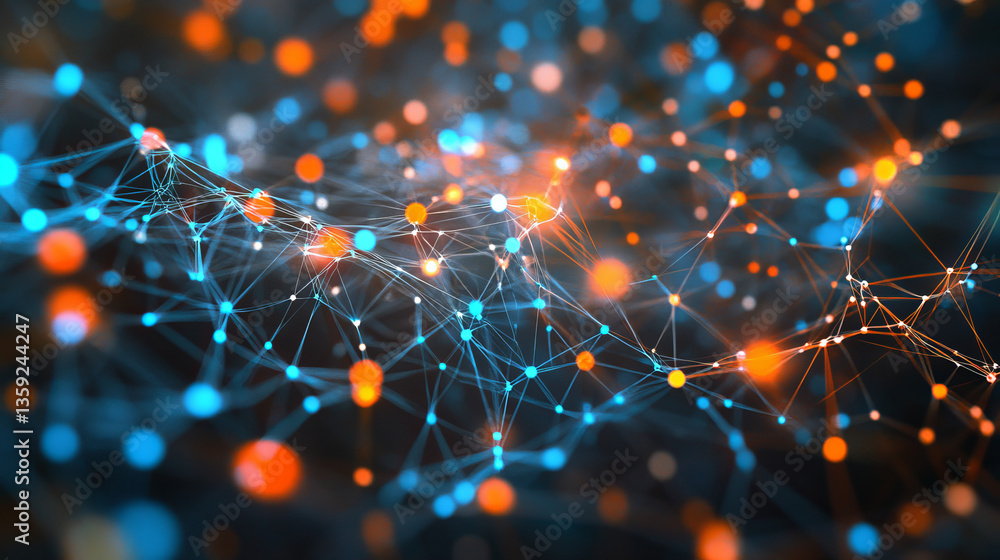 Poster abstract neural network 3d illustration. big data concept. global database and artificial intelligen