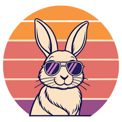 Cartoon Rabbit with Sunglasses on Retro Striped Background, Cool Animal Design