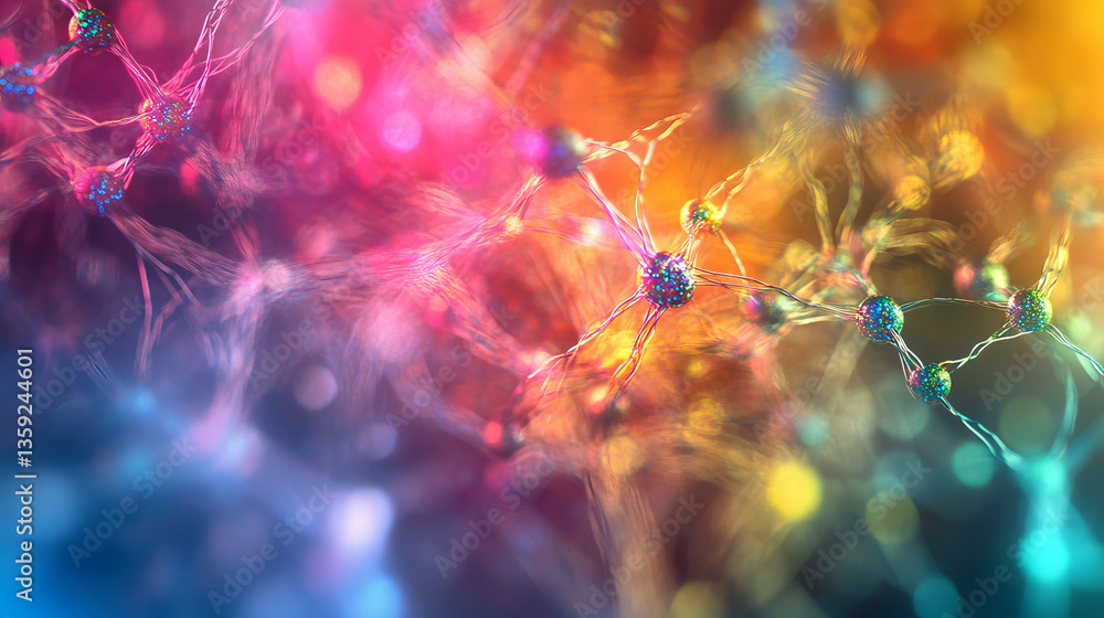Poster neural network 3d illustration. abstract big data concept. global database and artificial intelligen