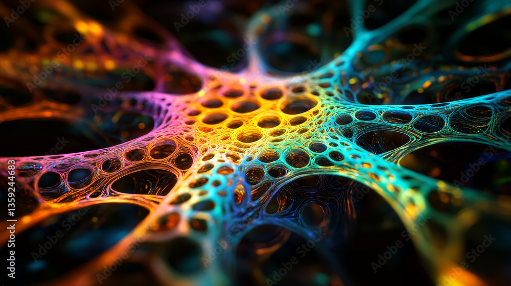 Poster abstract neural network 3d illustration. big data concept. global database and artificial intelligen