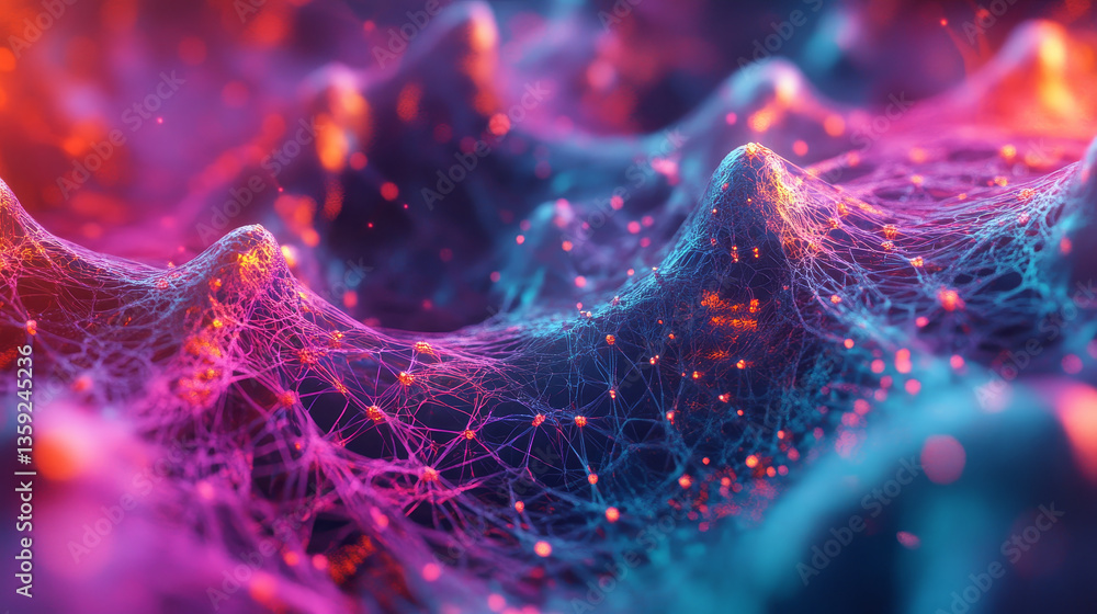 Poster neural network in a synthetic organism. nanotechnology and networking. fantastic macrocosm. abstract